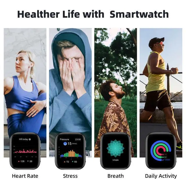 Alt view image 5 of 7 - Smart Watch, 1.95" Smart Watch Blood Pressure Monitor with Air Pump Cuff, Blood Pressure Watch with Sleep Heart Rate Monitor, Pedometer, Monitor Watch Supports Data Sharing, Reminder
