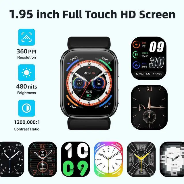 Alt view image 6 of 7 - Smart Watch, 1.95" Smart Watch Blood Pressure Monitor with Air Pump Cuff, Blood Pressure Watch with Sleep Heart Rate Monitor, Pedometer, Monitor Watch Supports Data Sharing, Reminder