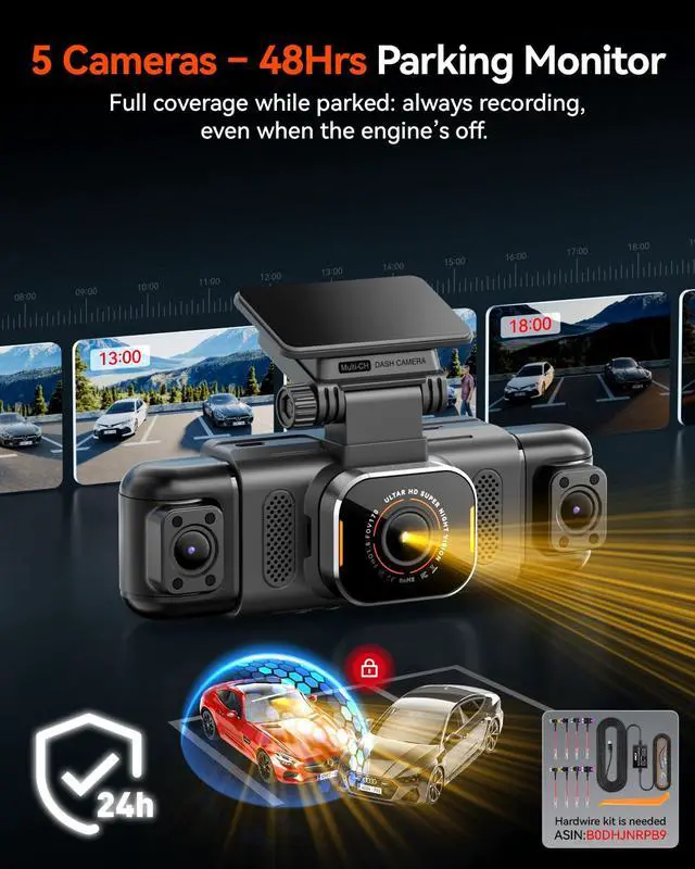 Alt view image 3 of 7 - N9 5 Channel Dash Cam 360° View, 5.8G WiFi-6 with App, Free 128GB Card, FHD Front & Rear Inside, Left, Right Dash Camera for Car, 12 IR Lights Night Vision, GPS, 24/7 Parking Mode, G-Sensor
