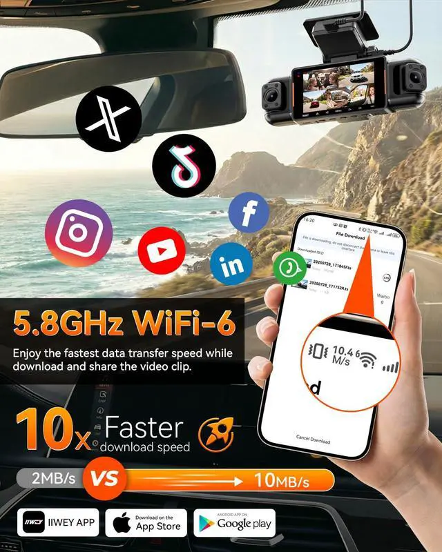 Alt view image 6 of 7 - N9 5 Channel Dash Cam 360° View, 5.8G WiFi-6 with App, Free 128GB Card, FHD Front & Rear Inside, Left, Right Dash Camera for Car, 12 IR Lights Night Vision, GPS, 24/7 Parking Mode, G-Sensor