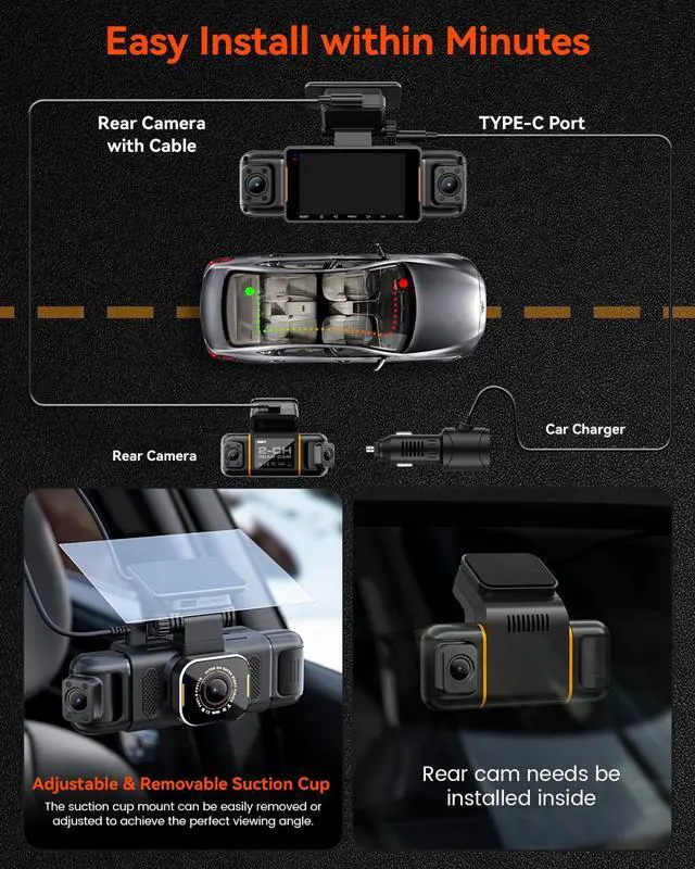 Alt view image 7 of 7 - N9 5 Channel Dash Cam 360° View, 5.8G WiFi-6 with App, Free 128GB Card, FHD Front & Rear Inside, Left, Right Dash Camera for Car, 12 IR Lights Night Vision, GPS, 24/7 Parking Mode, G-Sensor