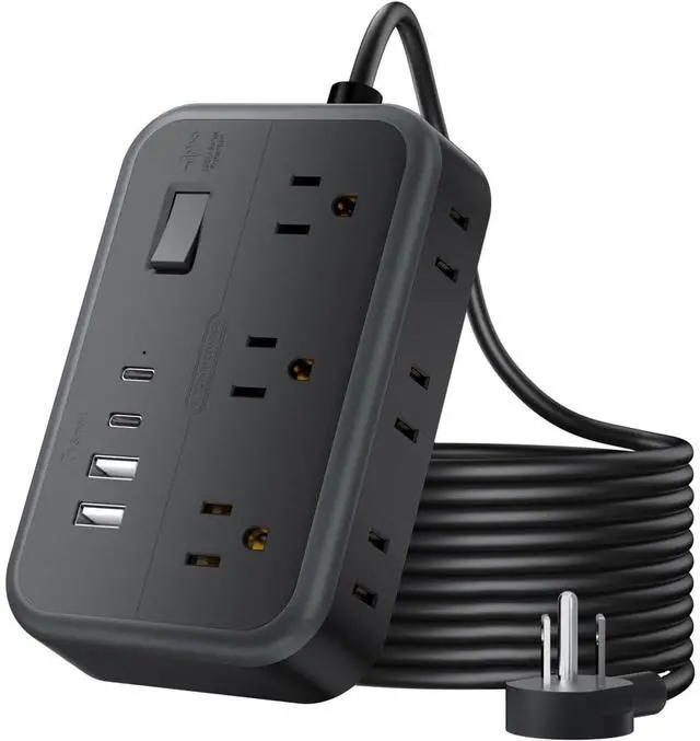 Main image of Extension Cord 25 Ft Long Extension Cord with 6 Widely Spaced Outlet, Power Strip with 4 USB Port(2 USB-C), Wall Mount for Home Office, Dorm Room and Nightstand, Black