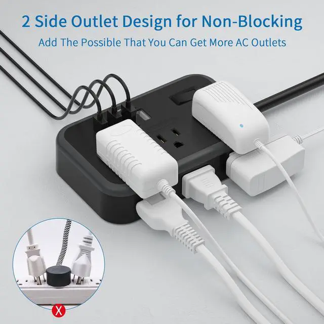 Alt view image 6 of 7 - Extension Cord 25 Ft Long Extension Cord with 6 Widely Spaced Outlet, Power Strip with 4 USB Port(2 USB-C), Wall Mount for Home Office, Dorm Room and Nightstand, Black