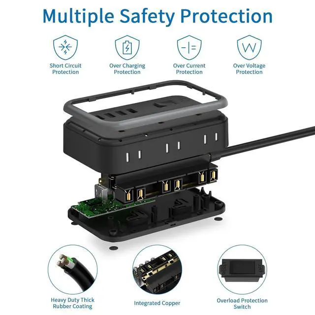 Alt view image 7 of 7 - Extension Cord 25 Ft Long Extension Cord with 6 Widely Spaced Outlet, Power Strip with 4 USB Port(2 USB-C), Wall Mount for Home Office, Dorm Room and Nightstand, Black