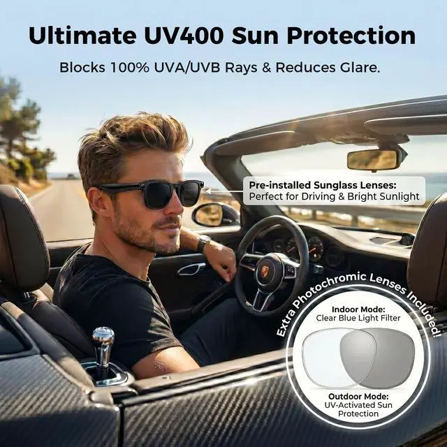 Alt view image 2 of 7 - AI Smart Glasses, 8MP 4K POV Camera, EIS HD Video, Translation | AI Vision Assistant, Transcription, Open-Ear Audio/Calls, Bluetooth Sunglasses+Photochromic Lenses, Premium Box, Vlog/Travel