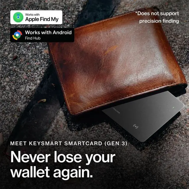 Alt view image 3 of 7 - KeySmart SmartCard Gen 3 Rechargeable Wallet Tracker for iPhone and Android | MFi-certified, Compatible with Apple Find My & Google Find, Waterproof, 11-month Rechargeable Battery, Slim Tracking Card