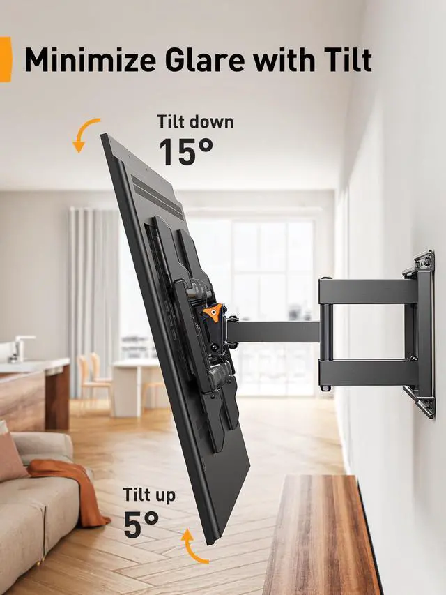 Alt view image 5 of 7 - UL Listed Full Motion TV Wall Mount for 42-90" TVs up to 132lbs | Heavy Duty TV Mount with Dual Articulating Arms, Tool-Free Smooth Tilt, Swivel, Fits 16" Studs, Max VESA 600x400mm, PGLF8