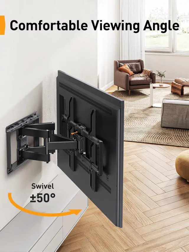 Alt view image 6 of 7 - UL Listed Full Motion TV Wall Mount for 42-90" TVs up to 132lbs | Heavy Duty TV Mount with Dual Articulating Arms, Tool-Free Smooth Tilt, Swivel, Fits 16" Studs, Max VESA 600x400mm, PGLF8