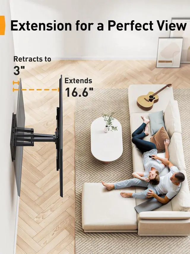 Alt view image 7 of 7 - UL Listed Full Motion TV Wall Mount for 42-90" TVs up to 132lbs | Heavy Duty TV Mount with Dual Articulating Arms, Tool-Free Smooth Tilt, Swivel, Fits 16" Studs, Max VESA 600x400mm, PGLF8