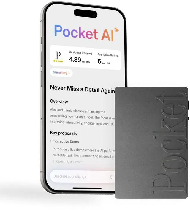 Main image of AI Voice Recorder, Auto Transcription, AI Note Taker, Space Grey | Recording Device, Action Items, Mind Maps, Ask, 4-Day Battery, MagSafe, iOS & Android