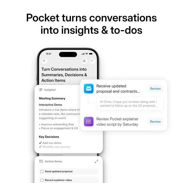 Alt view image 2 of 7 - AI Voice Recorder, Auto Transcription, AI Note Taker, Space Grey | Recording Device, Action Items, Mind Maps, Ask, 4-Day Battery, MagSafe, iOS & Android