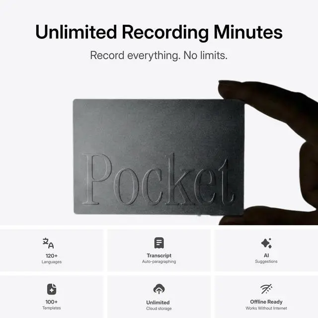 Alt view image 3 of 7 - AI Voice Recorder, Auto Transcription, AI Note Taker, Space Grey | Recording Device, Action Items, Mind Maps, Ask, 4-Day Battery, MagSafe, iOS & Android