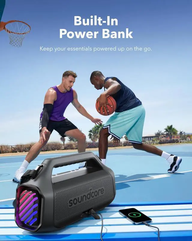 Alt view image 5 of 7 - Boom 2 Plus Portable Speaker By Anker, 140W, 2+2 Channel Audio | IPX7 Waterproof, BassUp 2.0, 20H playtime, fast charge, RGB lights, power bank, Bluetooth 5.3, camping & beach use