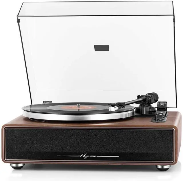 Main image of 1 BY ONE High Fidelity Belt Drive Turntable with Built-in Speakers | Vinyl Record Player with Magnetic Cartridge, Wireless Playback and Aux-in Functionality, Auto Off