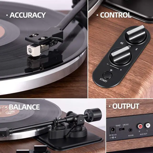 Alt view image 2 of 7 - 1 BY ONE High Fidelity Belt Drive Turntable with Built-in Speakers | Vinyl Record Player with Magnetic Cartridge, Wireless Playback and Aux-in Functionality, Auto Off