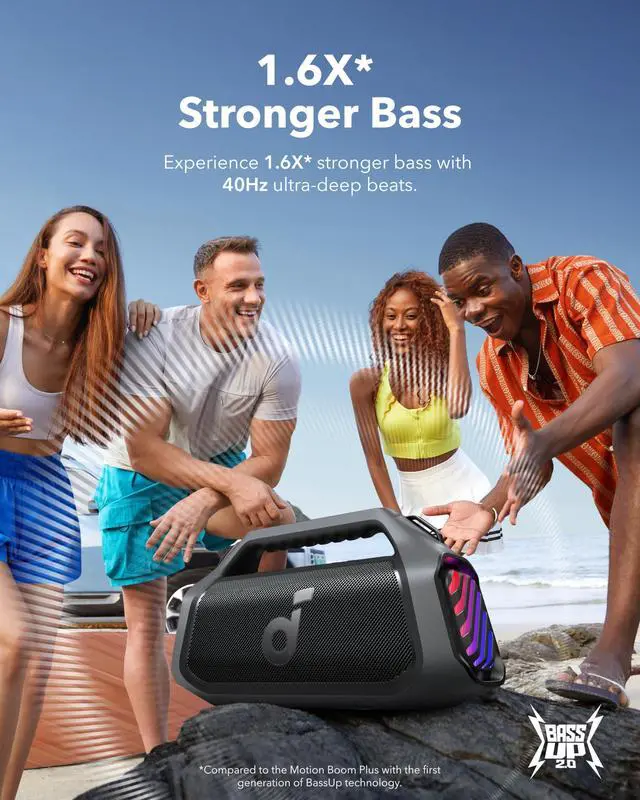 Alt view image 6 of 7 - Boom 2 Plus Portable Speaker By Anker, 140W, 2+2 Channel Audio | IPX7 Waterproof, BassUp 2.0, 20H playtime, fast charge, RGB lights, power bank, Bluetooth 5.3, camping & beach use