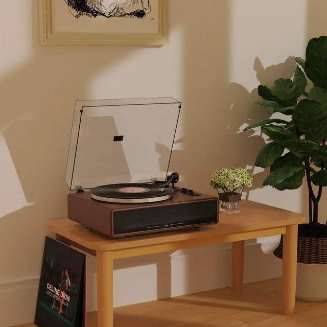 Alt view image 7 of 7 - 1 BY ONE High Fidelity Belt Drive Turntable with Built-in Speakers | Vinyl Record Player with Magnetic Cartridge, Wireless Playback and Aux-in Functionality, Auto Off