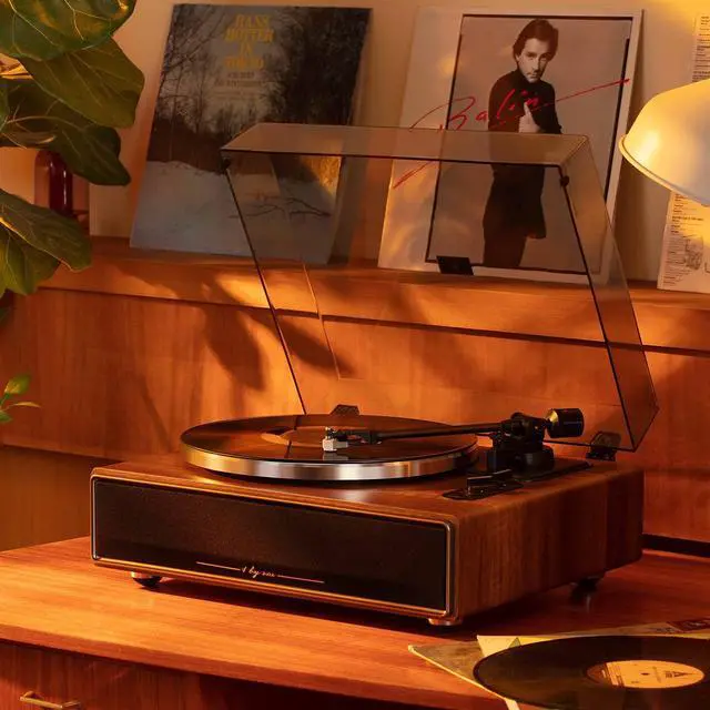 Alt view image 6 of 7 - 1 BY ONE High Fidelity Belt Drive Turntable with Built-in Speakers | Vinyl Record Player with Magnetic Cartridge, Wireless Playback and Aux-in Functionality, Auto Off