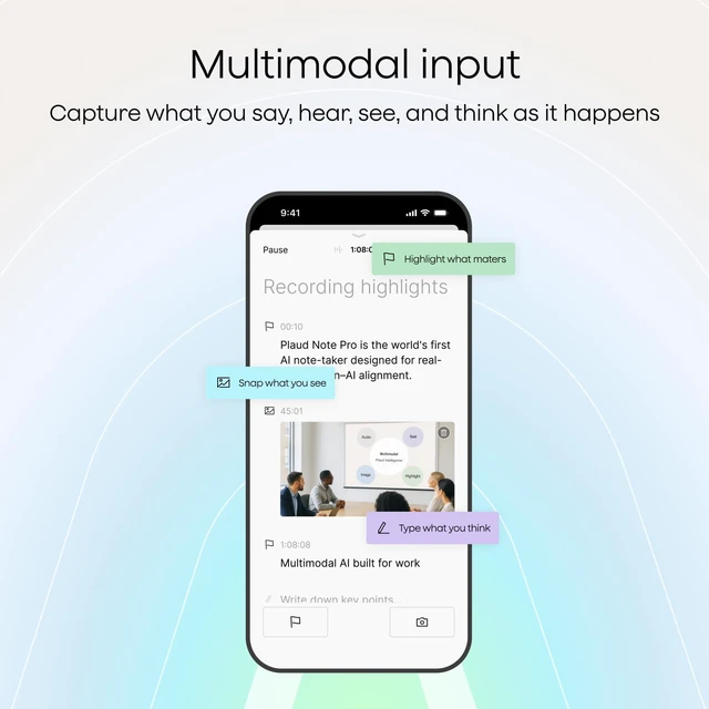 Alt view image 3 of 7 - Note AI Voice Recorder, Note Taker w/Case, App Control, Transcribe & Summarize with AI, Support 112 Languages, for Meetings, Calls, Lectures, Professionals, Teams, Starlight, Non-Pro Version