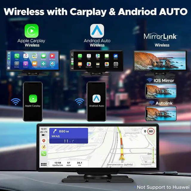 Alt view image 2 of 7 - 9.26" Carplay Screen for Car with 2.5K Dash Cam, 1080P Backup Camera | Portable Touchscreen GPS Navigation, Car Stereo Receiver with Bluetooth,AirPlay,AUX,FM,Google,Siri,Upgrade Older Vehicle