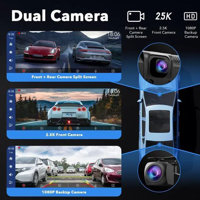 Alt view image 3 of 7 - 9.26" Carplay Screen for Car with 2.5K Dash Cam, 1080P Backup Camera | Portable Touchscreen GPS Navigation, Car Stereo Receiver with Bluetooth,AirPlay,AUX,FM,Google,Siri,Upgrade Older Vehicle