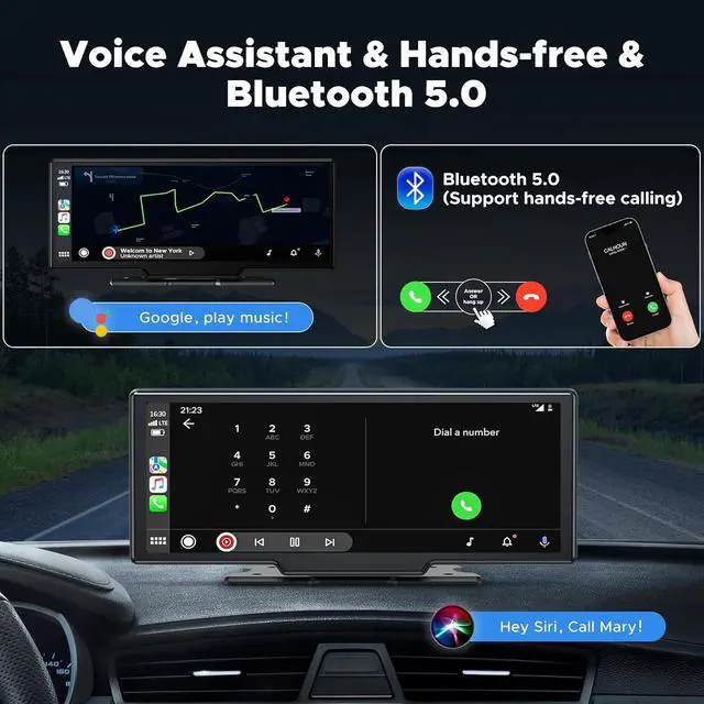 Alt view image 5 of 7 - 9.26" Carplay Screen for Car with 2.5K Dash Cam, 1080P Backup Camera | Portable Touchscreen GPS Navigation, Car Stereo Receiver with Bluetooth,AirPlay,AUX,FM,Google,Siri,Upgrade Older Vehicle