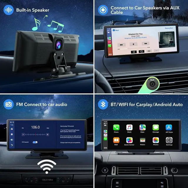 Alt view image 7 of 7 - 9.26" Carplay Screen for Car with 2.5K Dash Cam, 1080P Backup Camera | Portable Touchscreen GPS Navigation, Car Stereo Receiver with Bluetooth,AirPlay,AUX,FM,Google,Siri,Upgrade Older Vehicle