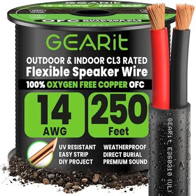 Alt view image 2 of 7 - Outdoor Speaker Wire 14 Gauge OFC,UL CL3 in Wall Speaker Cable 250FT | 14 Gauge Speaker Wire with Foot Markers,Polarity Marked,14 AWG Copper Wires for Car,Garden,Commercial(OFC,Black,2 Conductors)