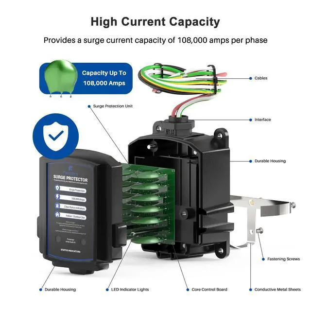 Alt view image 4 of 7 - FHSPD108S Whole House Surge Protector for 108,000 Amps, Ultimate Surge Protection, Whole Home Surge Protector for Indoor/Outdoor Use, 120/240V