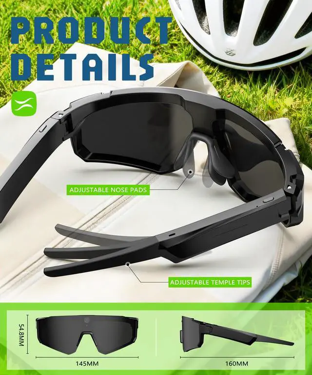 Alt view image 5 of 7 - AI Ultra Pro Smart Glasses: 4K Wearable Camera with 6-Axis EIS Stabilization, ChatGPT-4o Voice Assistant, IP66 Waterproof Sport Sunglasses, Dual-Mic ENC Noise Cancelling Obsidian Gray