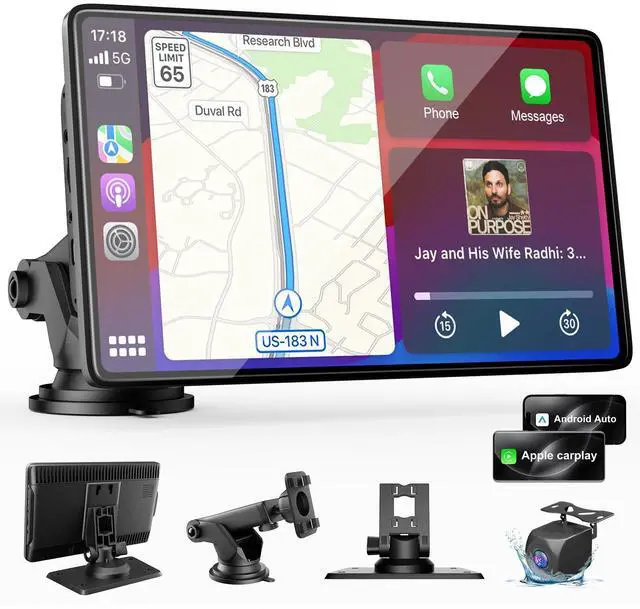 Main image of CarPlay Screen for Car, 9" Wireless Apple CarPlay & Android Auto | with 1080P Backup Camera, Night Vision, Navigation Support, Mirror Link, Voice Control, Bluetooth/FM/AUX Audio, Easy Setup