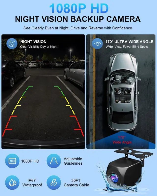 Alt view image 3 of 7 - CarPlay Screen for Car, 9" Wireless Apple CarPlay & Android Auto | with 1080P Backup Camera, Night Vision, Navigation Support, Mirror Link, Voice Control, Bluetooth/FM/AUX Audio, Easy Setup