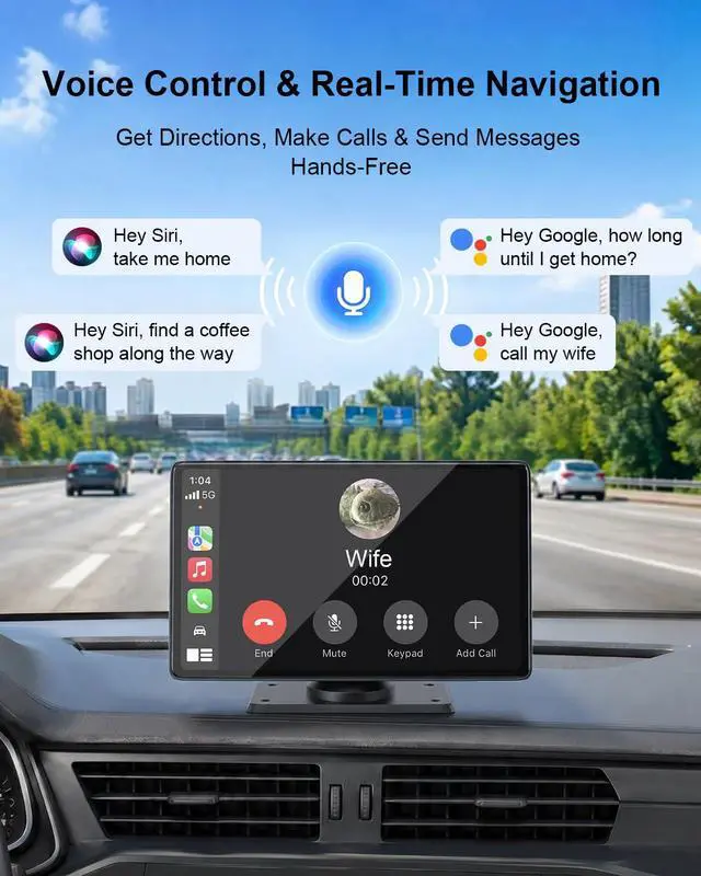 Alt view image 5 of 7 - CarPlay Screen for Car, 9" Wireless Apple CarPlay & Android Auto | with 1080P Backup Camera, Night Vision, Navigation Support, Mirror Link, Voice Control, Bluetooth/FM/AUX Audio, Easy Setup