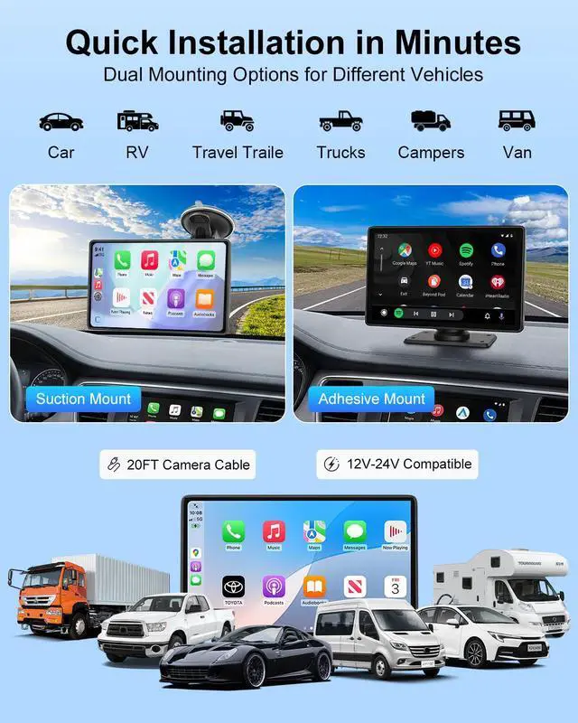Alt view image 6 of 7 - CarPlay Screen for Car, 9" Wireless Apple CarPlay & Android Auto | with 1080P Backup Camera, Night Vision, Navigation Support, Mirror Link, Voice Control, Bluetooth/FM/AUX Audio, Easy Setup