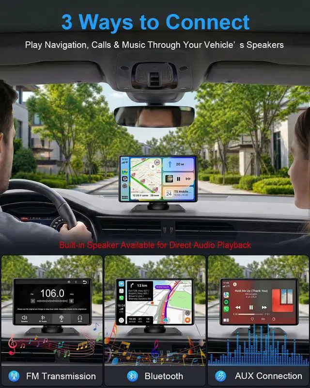 Alt view image 7 of 7 - CarPlay Screen for Car, 9" Wireless Apple CarPlay & Android Auto | with 1080P Backup Camera, Night Vision, Navigation Support, Mirror Link, Voice Control, Bluetooth/FM/AUX Audio, Easy Setup