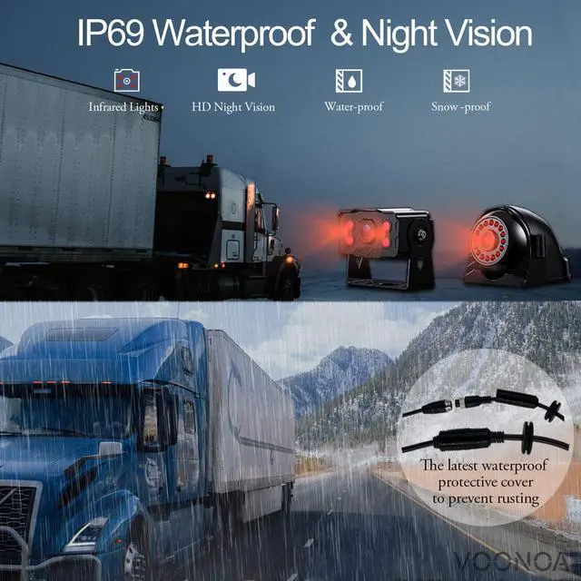 Alt view image 6 of 7 - 4K RV Backup Camera System 10.36" Quad Split Touch Screen Monitor with 4 1080P Rear Side View Camera, DVR Recording Bluetooth MP3 MP5 IP69 Waterproof Night Vision for RV Truck Trailer Tractor