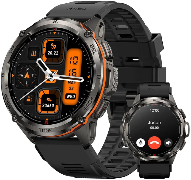 Main image of T3 Ultra Smart Watches for Men, GPS, Rugged, Stainless Steel Body 5 ATM Waterproof, Extra-Large Battery Life, Answer/Make Call, 1.43" AMOLED Display, Compass, Compatible for Android & iPhone