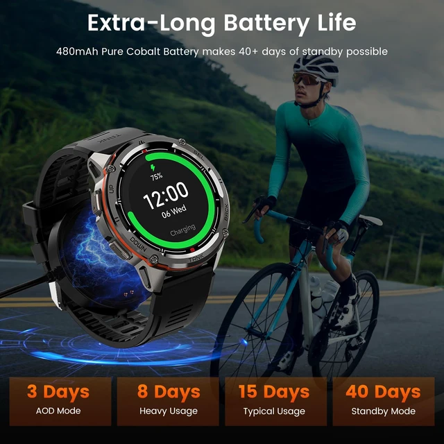 Alt view image 6 of 7 - T3 Ultra Smart Watches for Men, GPS, Rugged, Stainless Steel Body 5 ATM Waterproof, Extra-Large Battery Life, Answer/Make Call, 1.43" AMOLED Display, Compass, Compatible for Android & iPhone