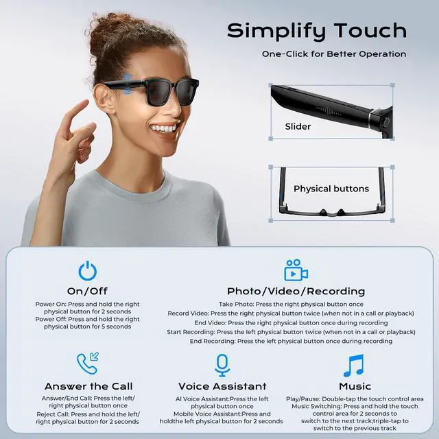 Alt view image 4 of 7 - AI Smart Glasses,HD 1080P Camera Glasses with Video Recording & Photo Taking,140+ Language Real-Time Translation Glasses Perfect for Travel, Business(Black)