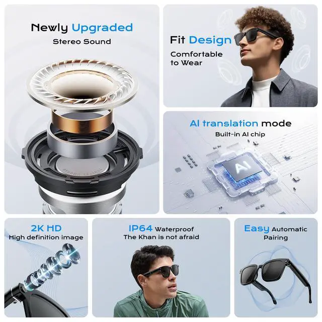 Alt view image 6 of 7 - AI Smart Glasses,HD 1080P Camera Glasses with Video Recording & Photo Taking,140+ Language Real-Time Translation Glasses Perfect for Travel, Business(Black)
