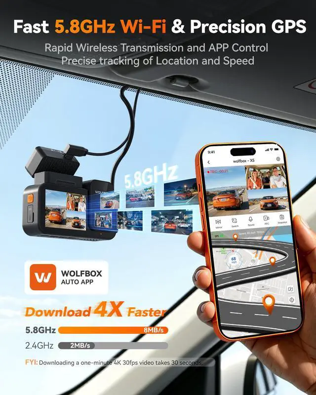 Alt view image 5 of 7 - X5 3 Channel 4K HDR Dash Cam, STARVIS 2 IMX678 8MP Night Vision, 4K+2.5K+1080P Front and Rear Inside Car Camera GPS, Support Voice Control,Touch Screen and 5.8GHz WiFi (Card Not Included)