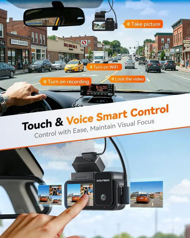 Alt view image 4 of 7 - X5 3 Channel 4K HDR Dash Cam, STARVIS 2 IMX678 8MP Night Vision, 4K+2.5K+1080P Front and Rear Inside Car Camera GPS, Support Voice Control,Touch Screen and 5.8GHz WiFi (Card Not Included)