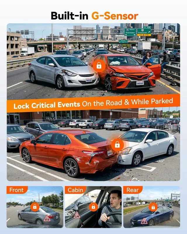 Alt view image 7 of 7 - X5 3 Channel 4K HDR Dash Cam, STARVIS 2 IMX678 8MP Night Vision, 4K+2.5K+1080P Front and Rear Inside Car Camera GPS, Support Voice Control,Touch Screen and 5.8GHz WiFi (Card Not Included)