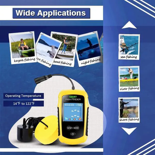 Alt view image 5 of 7 - Kayak Portable Fish Depth Finder Water Handheld Fish Finder Sonar Castable Kayak Boat Fishfinder Transducer Fishing LCD Display FFC1108