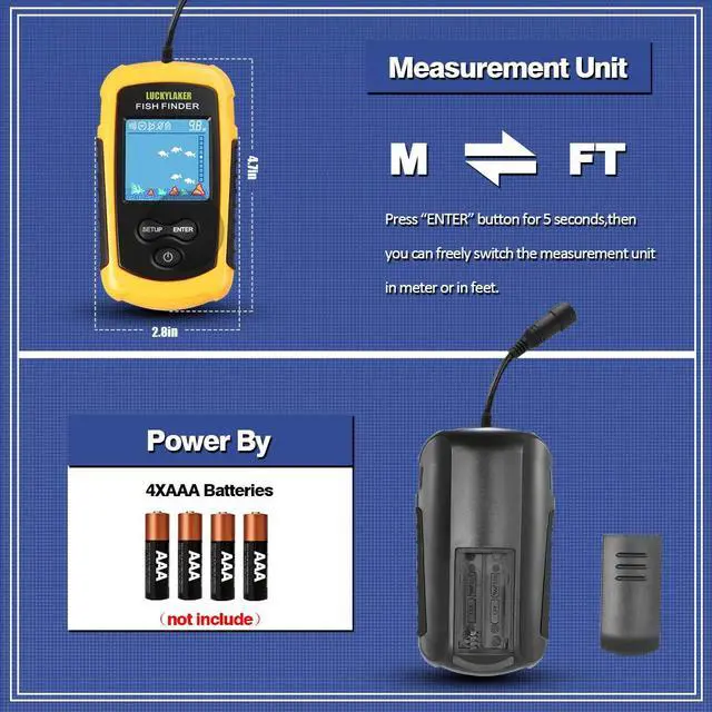 Alt view image 6 of 7 - Kayak Portable Fish Depth Finder Water Handheld Fish Finder Sonar Castable Kayak Boat Fishfinder Transducer Fishing LCD Display FFC1108