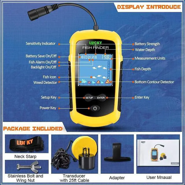 Alt view image 7 of 7 - Kayak Portable Fish Depth Finder Water Handheld Fish Finder Sonar Castable Kayak Boat Fishfinder Transducer Fishing LCD Display FFC1108