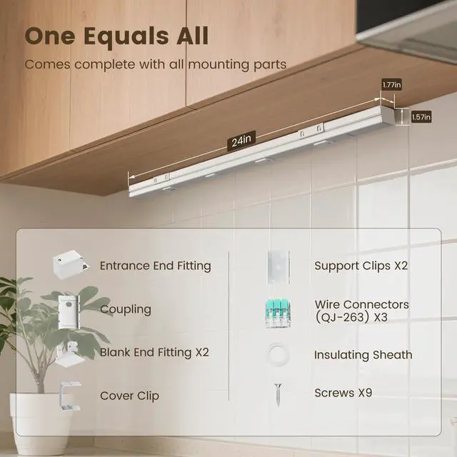 Alt view image 3 of 7 - 24 in Hardwired Under Cabinet Power Strip with USB-A & USB-C | 3 TR Outlets, Custom Length Plug Molding Under Cabinet, Seamless Outlet Strip for Kitchen Cabinets, Workshop, ETL Listed