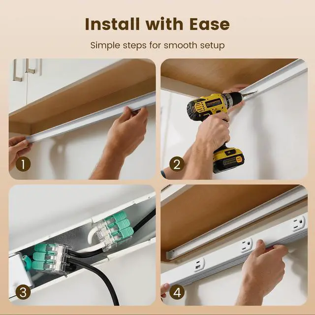 Alt view image 5 of 7 - 24 in Hardwired Under Cabinet Power Strip with USB-A & USB-C | 3 TR Outlets, Custom Length Plug Molding Under Cabinet, Seamless Outlet Strip for Kitchen Cabinets, Workshop, ETL Listed