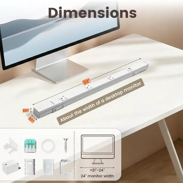 Alt view image 6 of 7 - 24 in Hardwired Under Cabinet Power Strip with USB-A & USB-C | 3 TR Outlets, Custom Length Plug Molding Under Cabinet, Seamless Outlet Strip for Kitchen Cabinets, Workshop, ETL Listed