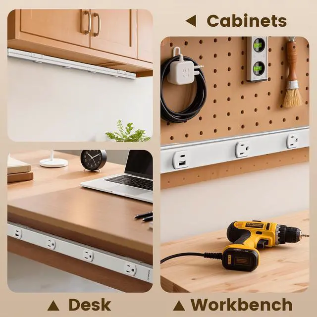 Alt view image 7 of 7 - 24 in Hardwired Under Cabinet Power Strip with USB-A & USB-C | 3 TR Outlets, Custom Length Plug Molding Under Cabinet, Seamless Outlet Strip for Kitchen Cabinets, Workshop, ETL Listed